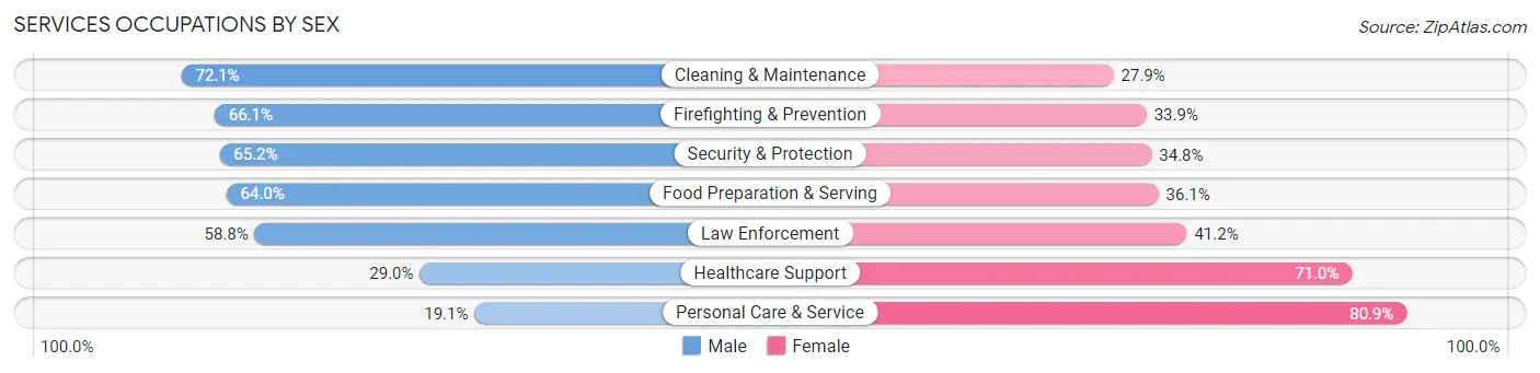 Services Occupations by Sex in Zip Code 95051