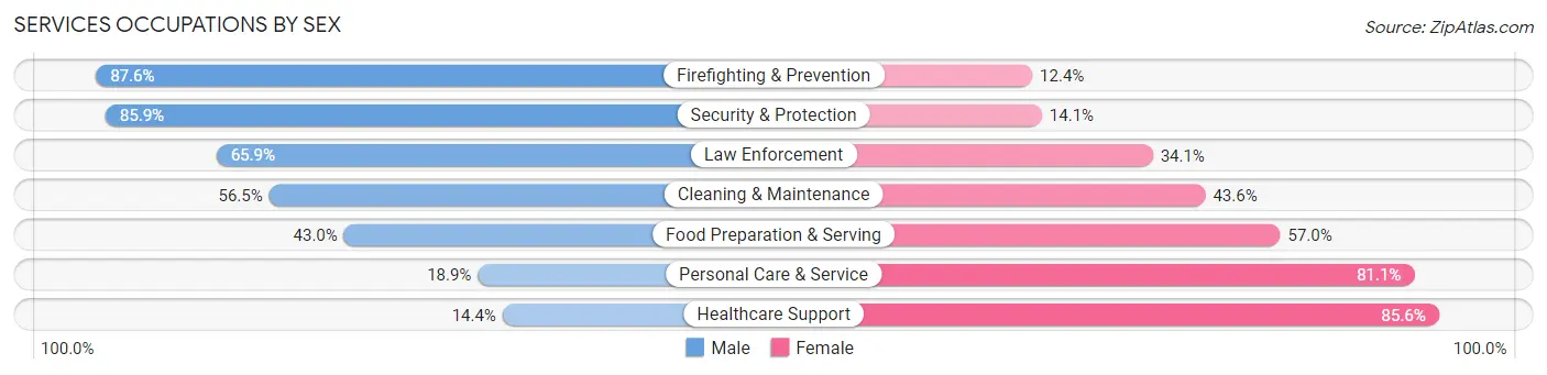 Services Occupations by Sex in Zip Code 95122