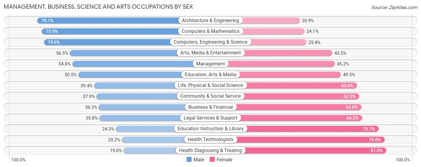 Management, Business, Science and Arts Occupations by Sex in Zip Code 95132