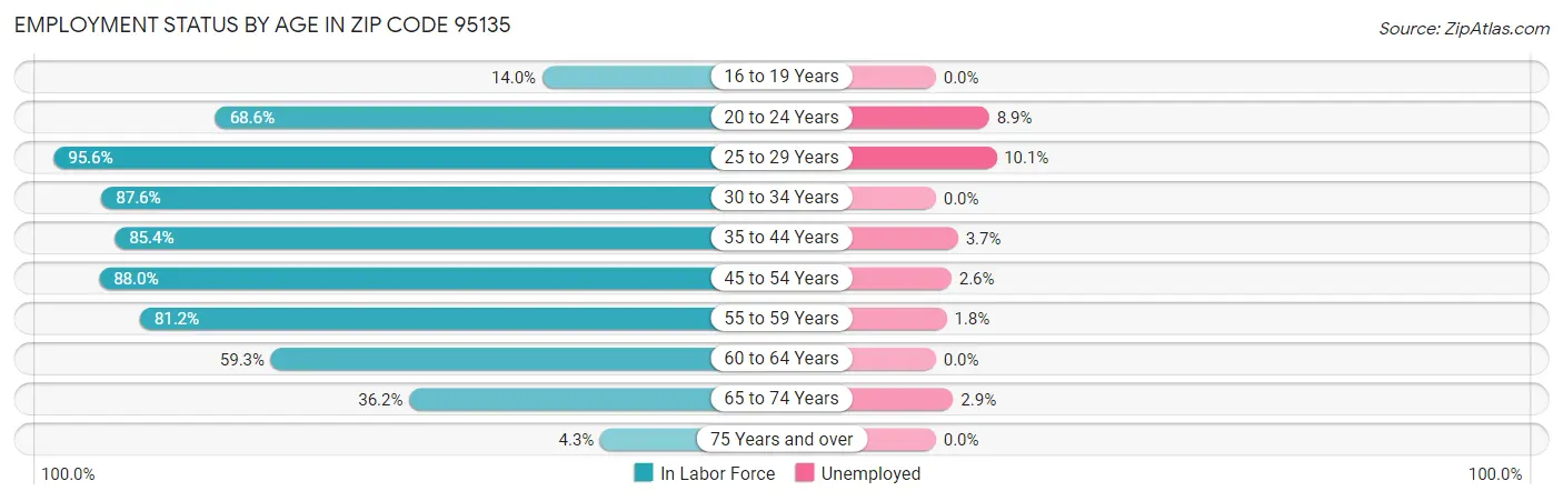Employment Status by Age in Zip Code 95135