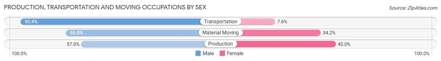 Production, Transportation and Moving Occupations by Sex in Zip Code 95206