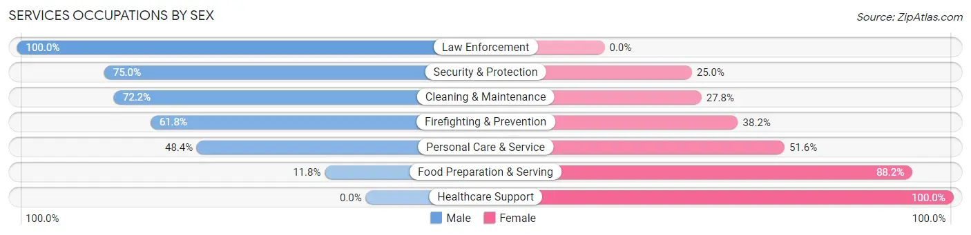 Services Occupations by Sex in Zip Code 95222