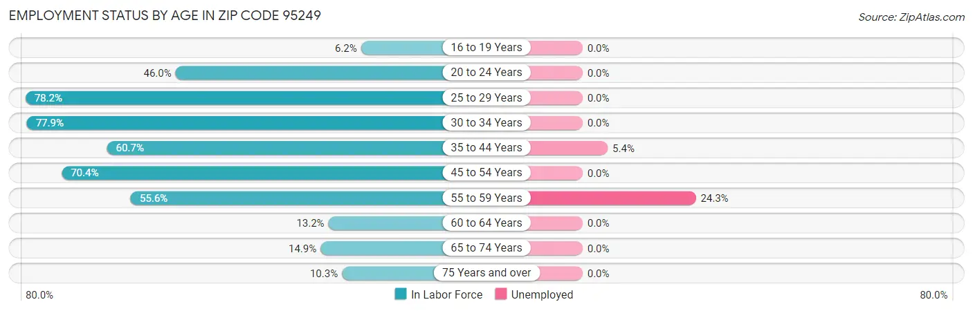 Employment Status by Age in Zip Code 95249