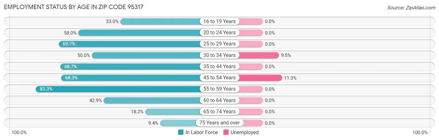 Employment Status by Age in Zip Code 95317