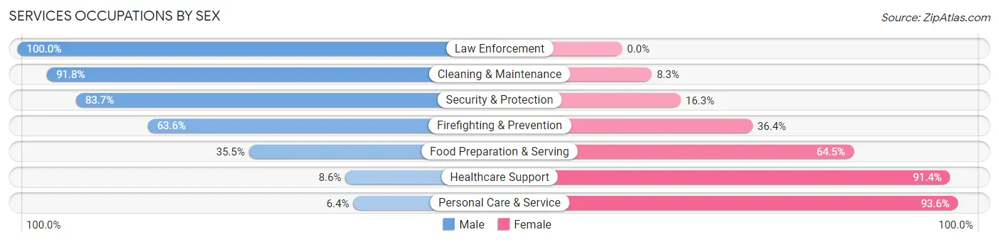 Services Occupations by Sex in Zip Code 95334