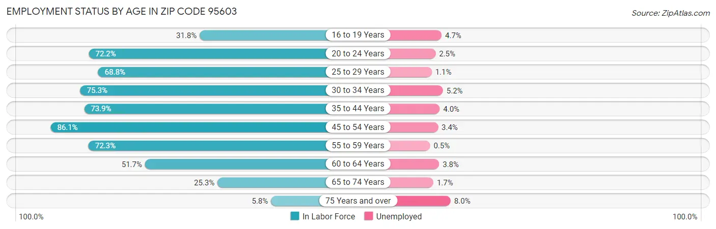 Employment Status by Age in Zip Code 95603
