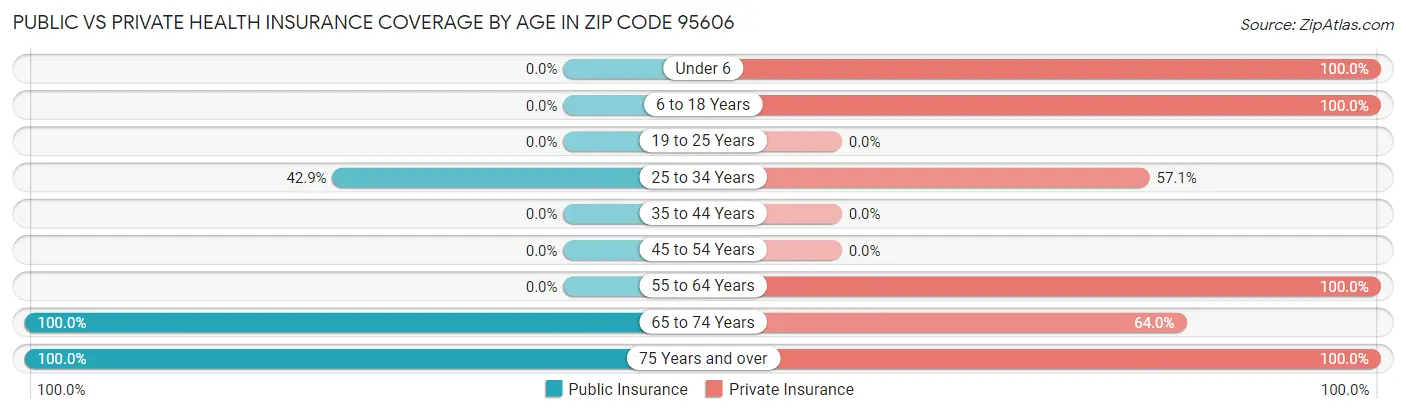 Public vs Private Health Insurance Coverage by Age in Zip Code 95606