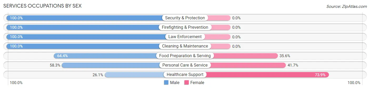 Services Occupations by Sex in Zip Code 95623