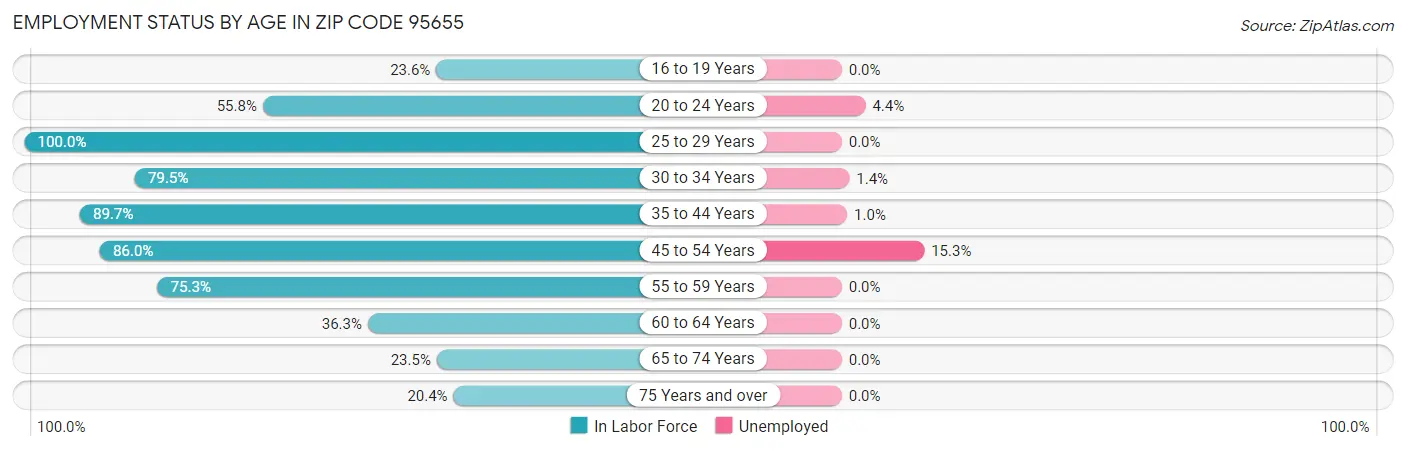 Employment Status by Age in Zip Code 95655