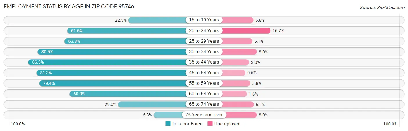 Employment Status by Age in Zip Code 95746
