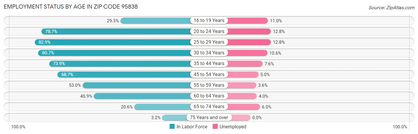 Employment Status by Age in Zip Code 95838