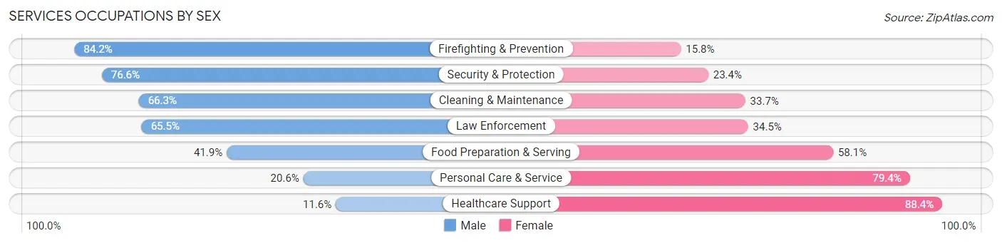 Services Occupations by Sex in Zip Code 95843