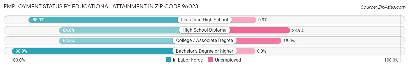 Employment Status by Educational Attainment in Zip Code 96023