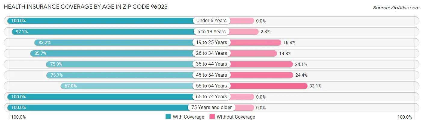 Health Insurance Coverage by Age in Zip Code 96023