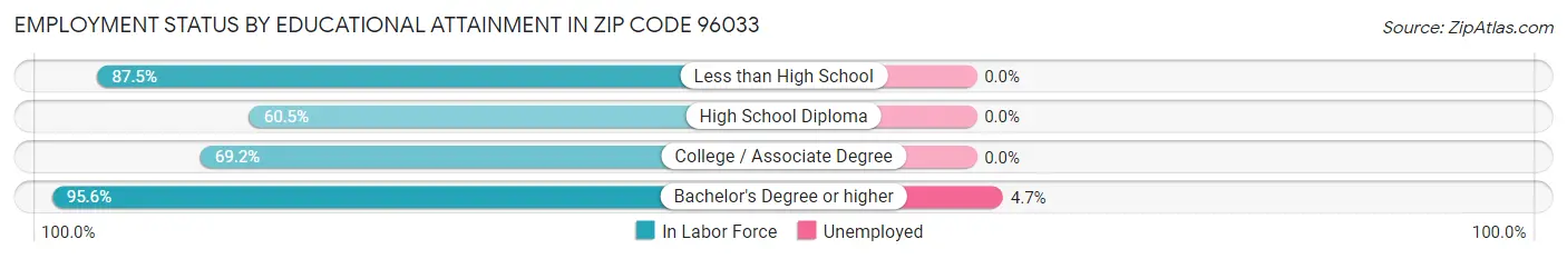 Employment Status by Educational Attainment in Zip Code 96033