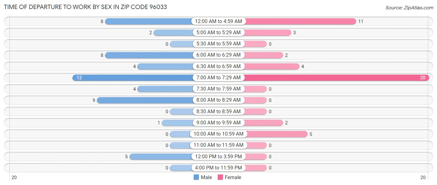 Time of Departure to Work by Sex in Zip Code 96033