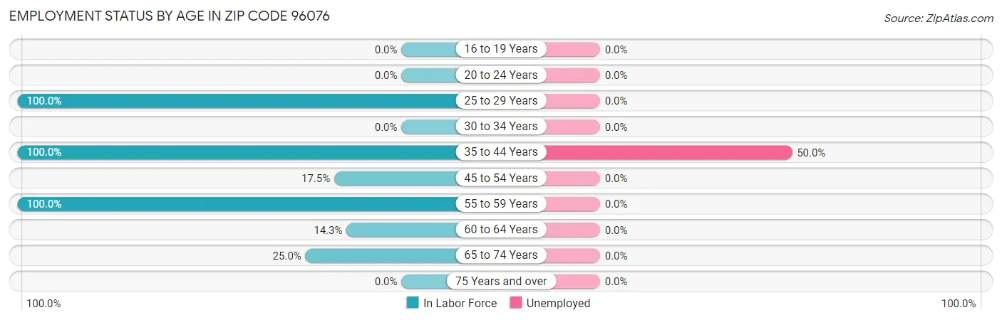 Employment Status by Age in Zip Code 96076
