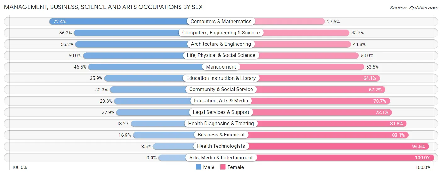 Management, Business, Science and Arts Occupations by Sex in Zip Code 96080