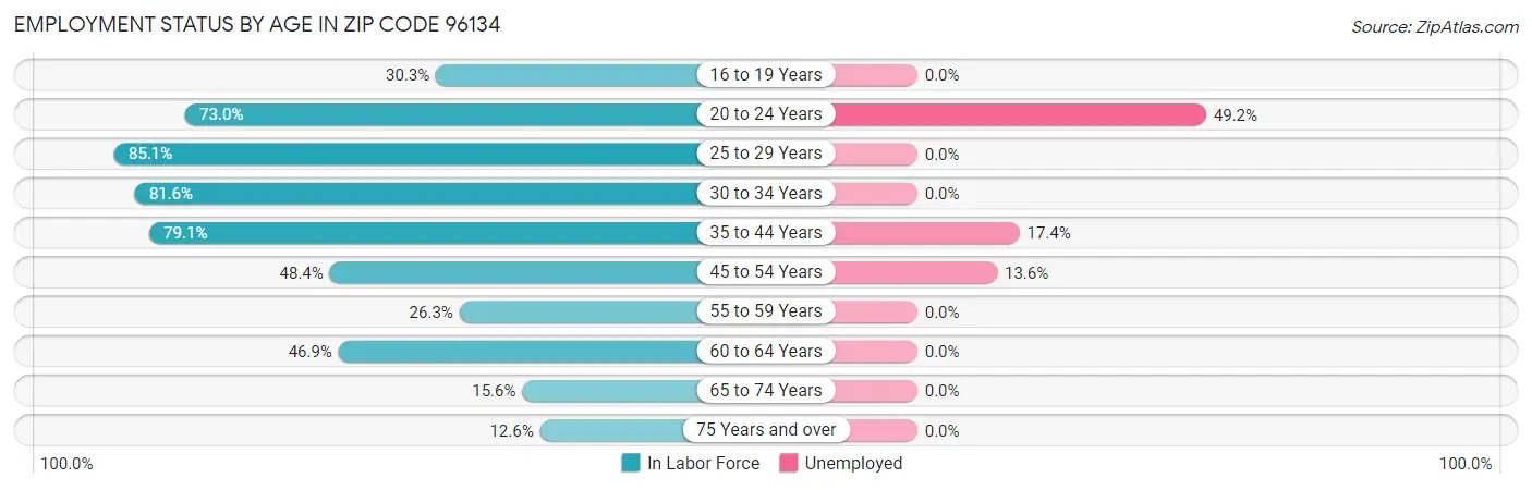 Employment Status by Age in Zip Code 96134