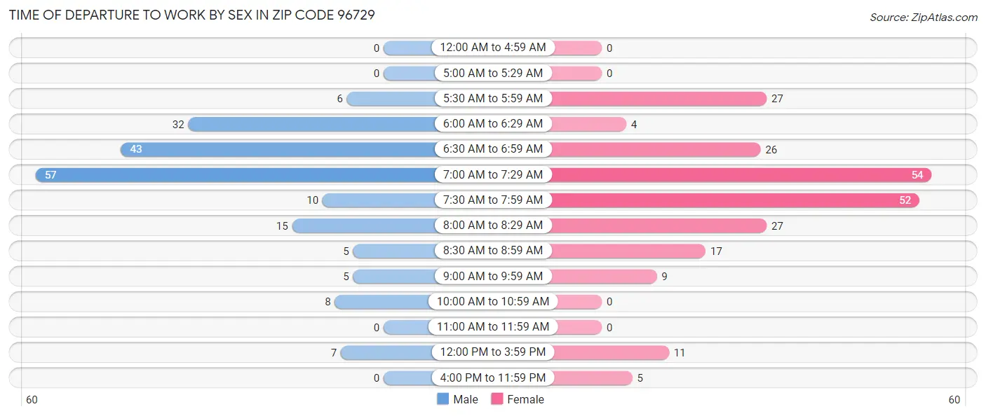 Time of Departure to Work by Sex in Zip Code 96729