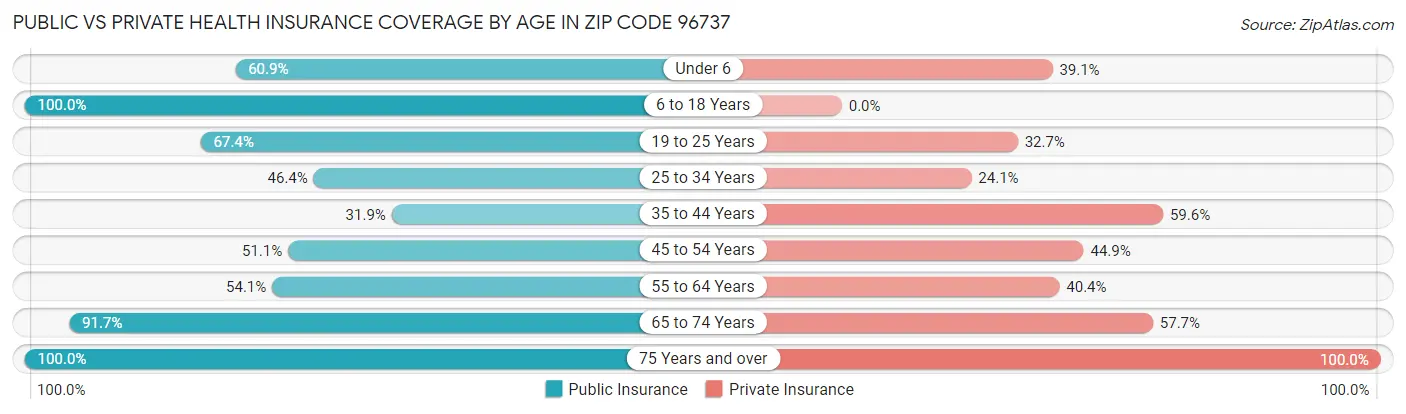 Public vs Private Health Insurance Coverage by Age in Zip Code 96737