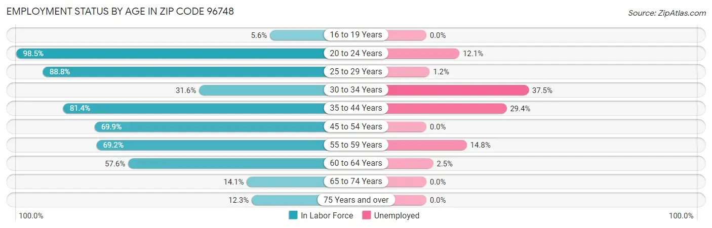 Employment Status by Age in Zip Code 96748