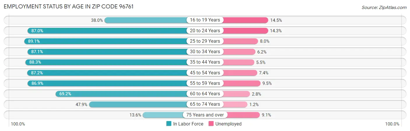 Employment Status by Age in Zip Code 96761