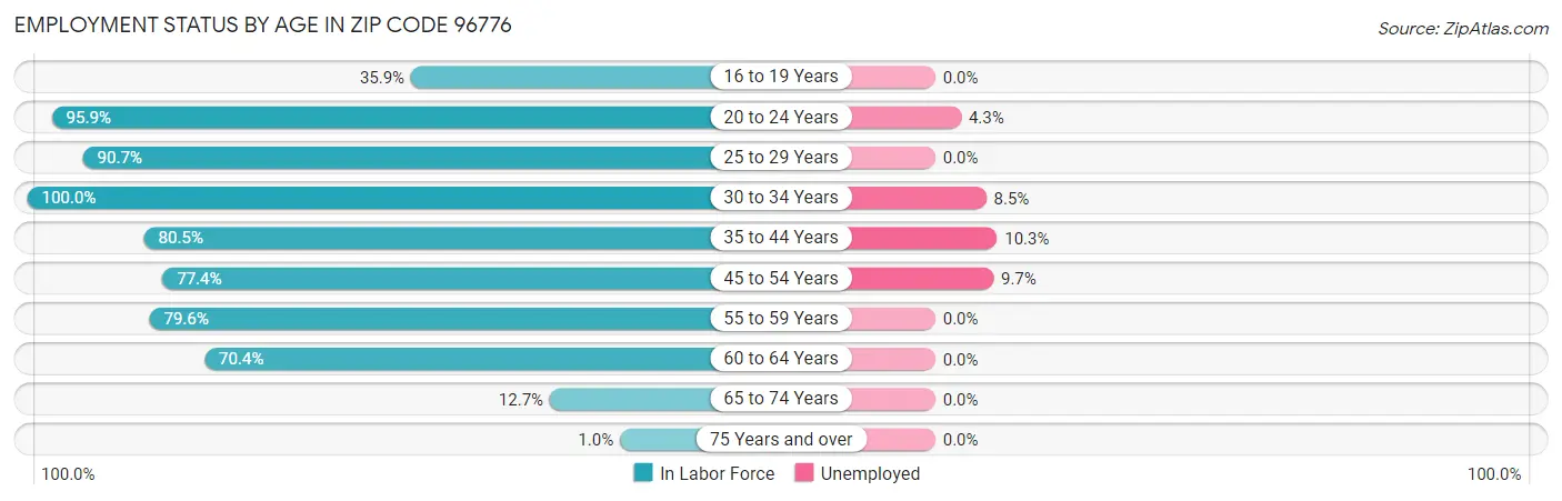 Employment Status by Age in Zip Code 96776