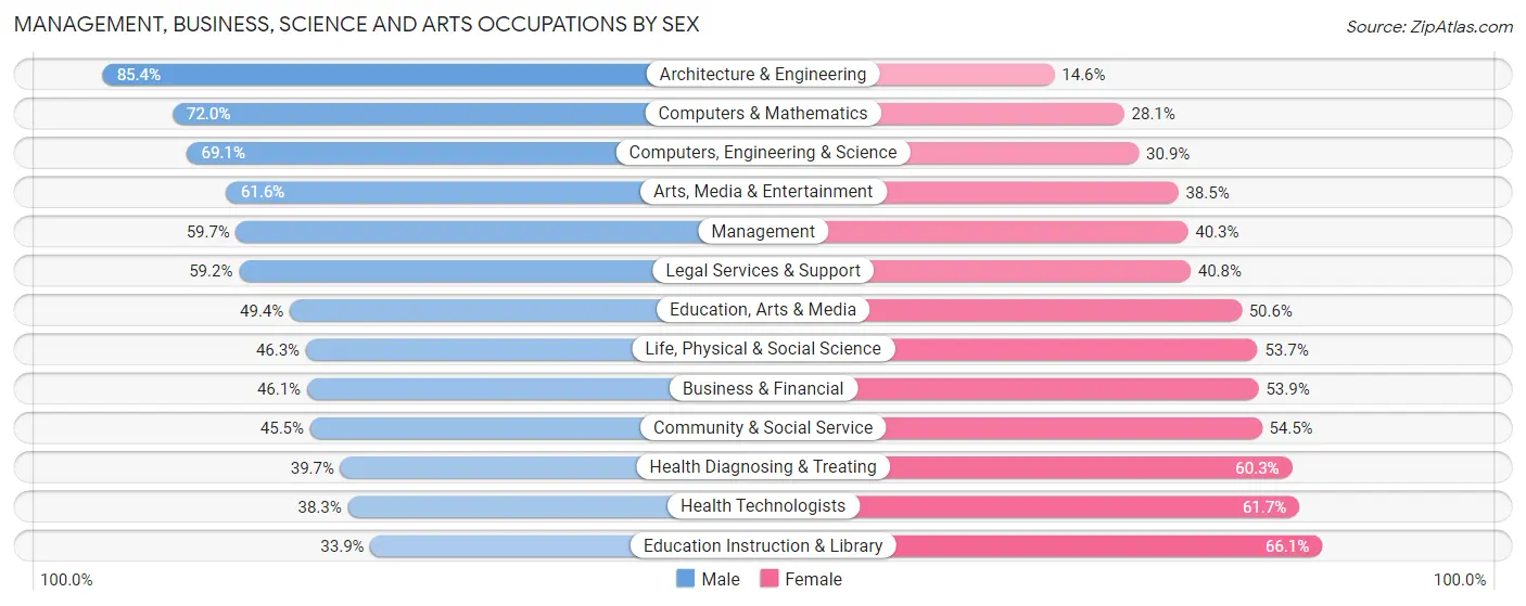 Management, Business, Science and Arts Occupations by Sex in Zip Code 96816