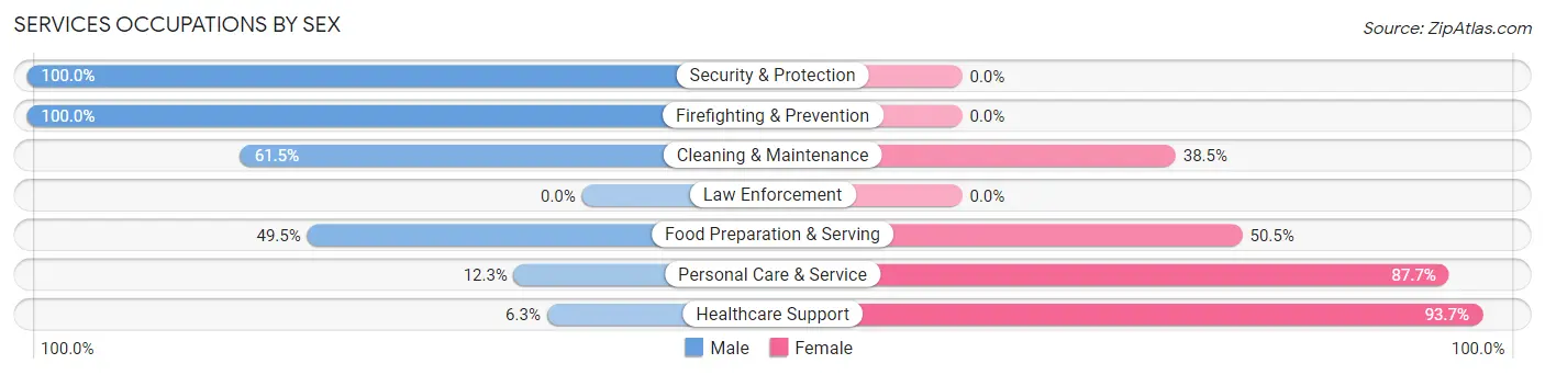 Services Occupations by Sex in Zip Code 97496