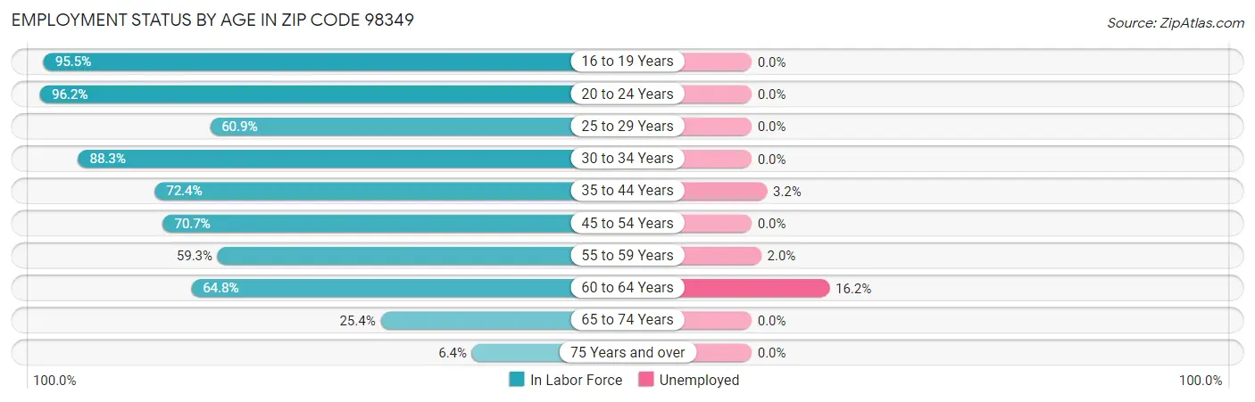 Employment Status by Age in Zip Code 98349
