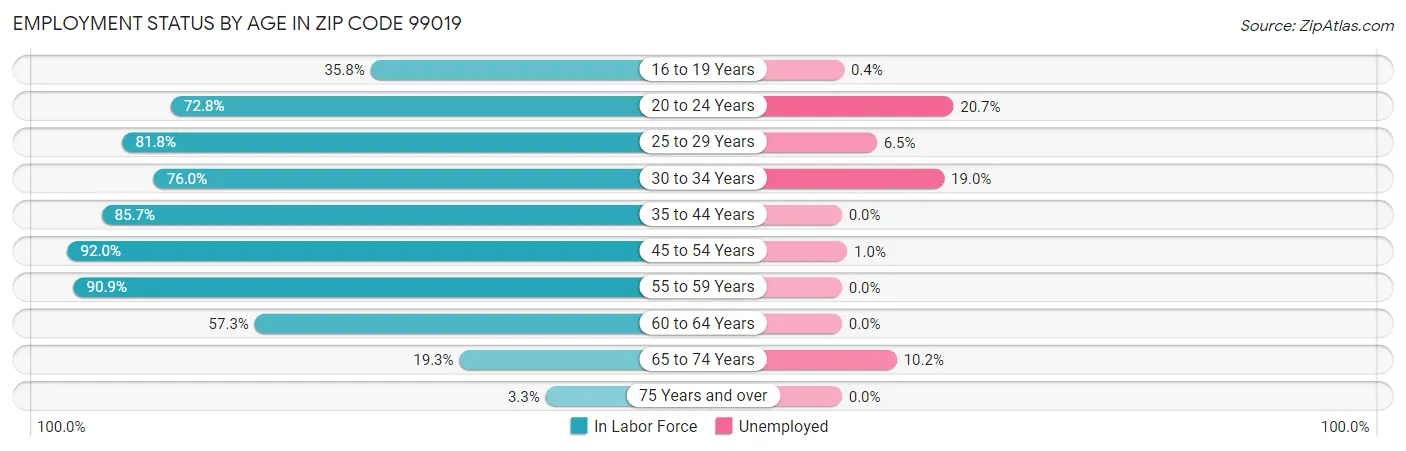 Employment Status by Age in Zip Code 99019