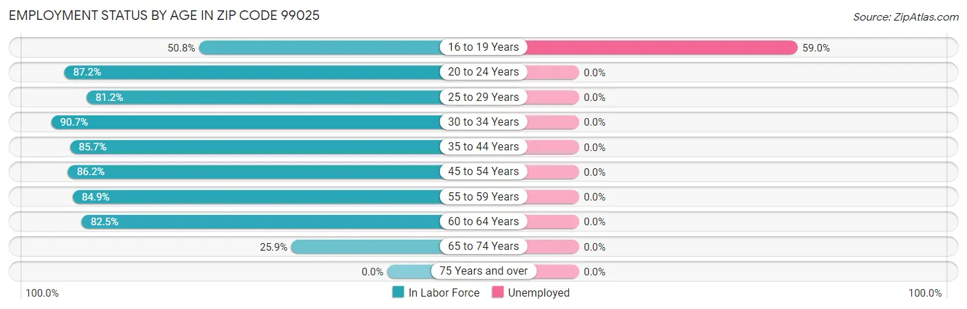 Employment Status by Age in Zip Code 99025