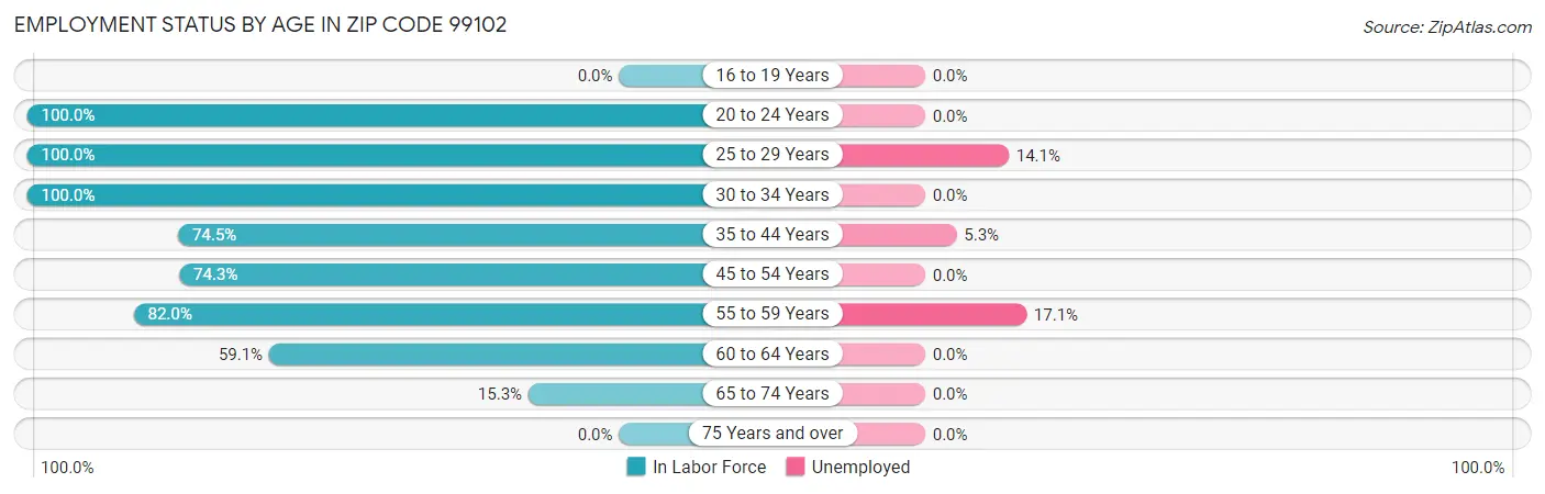 Employment Status by Age in Zip Code 99102