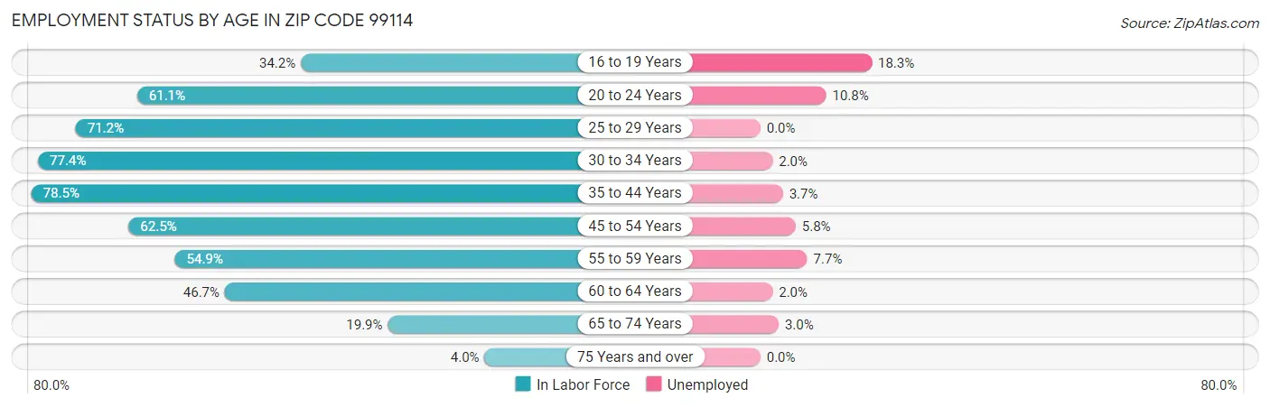 Employment Status by Age in Zip Code 99114