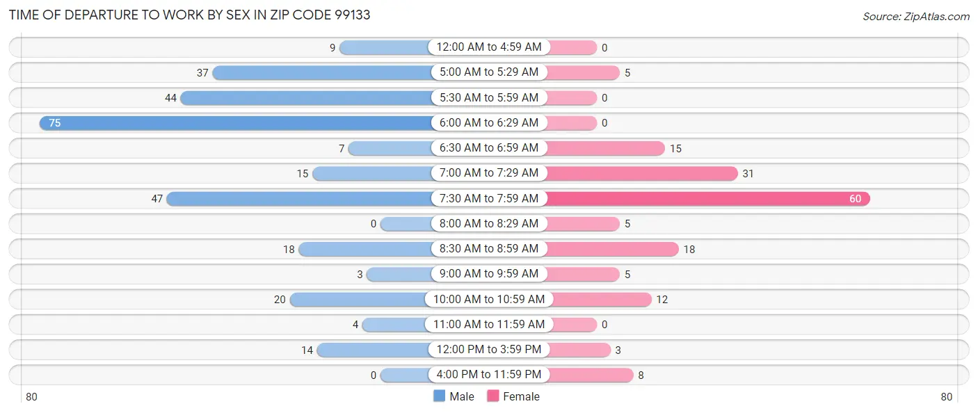 Time of Departure to Work by Sex in Zip Code 99133
