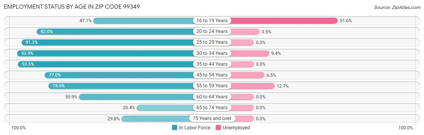 Employment Status by Age in Zip Code 99349