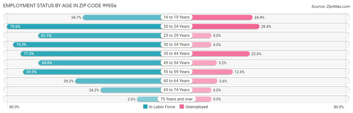 Employment Status by Age in Zip Code 99556