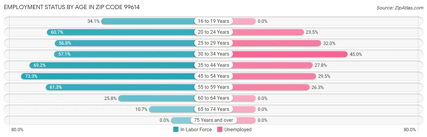 Employment Status by Age in Zip Code 99614