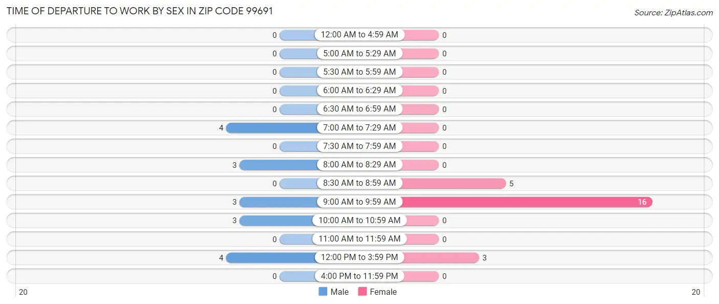 Time of Departure to Work by Sex in Zip Code 99691