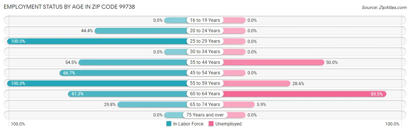 Employment Status by Age in Zip Code 99738