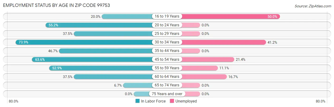 Employment Status by Age in Zip Code 99753