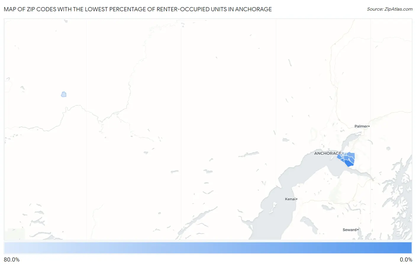 Zip Codes with the Lowest Percentage of Renter-Occupied Units in Anchorage Map