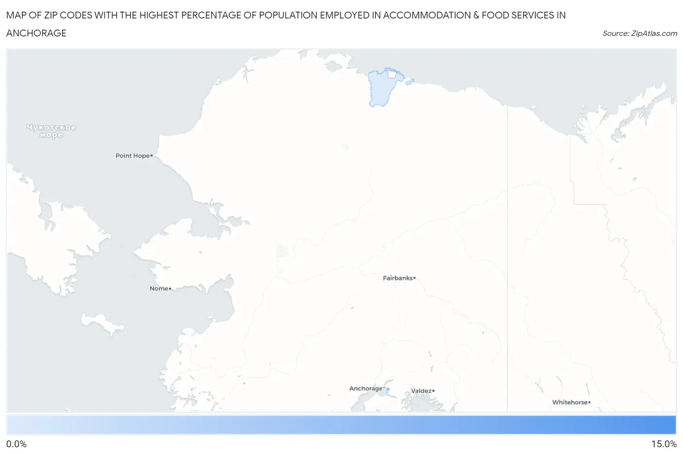 Zip Codes with the Highest Percentage of Population Employed in Accommodation & Food Services in Anchorage Map