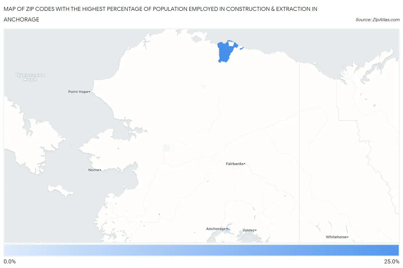 Zip Codes with the Highest Percentage of Population Employed in Construction & Extraction in Anchorage Map