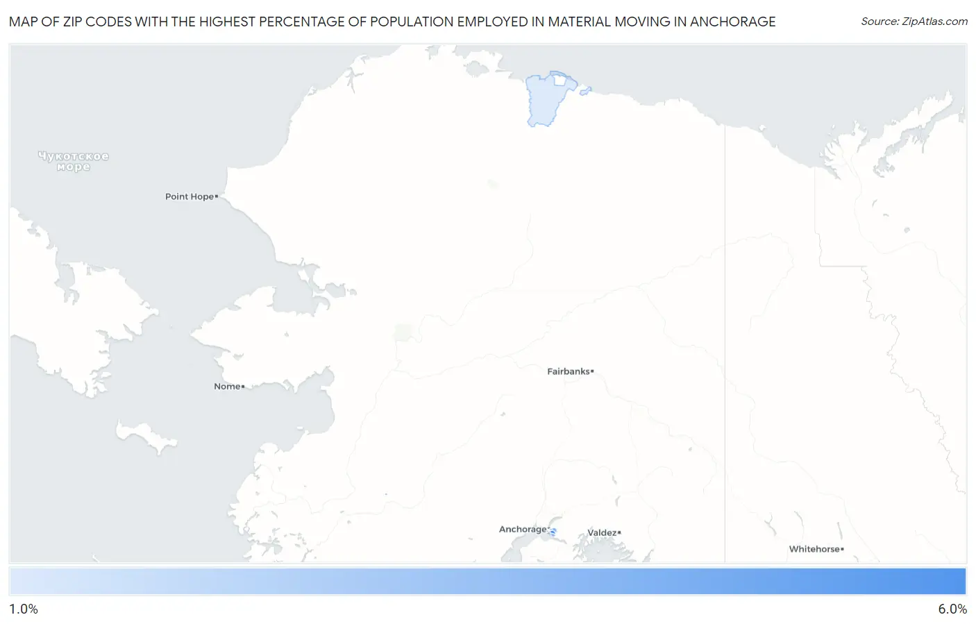 Zip Codes with the Highest Percentage of Population Employed in Material Moving in Anchorage Map