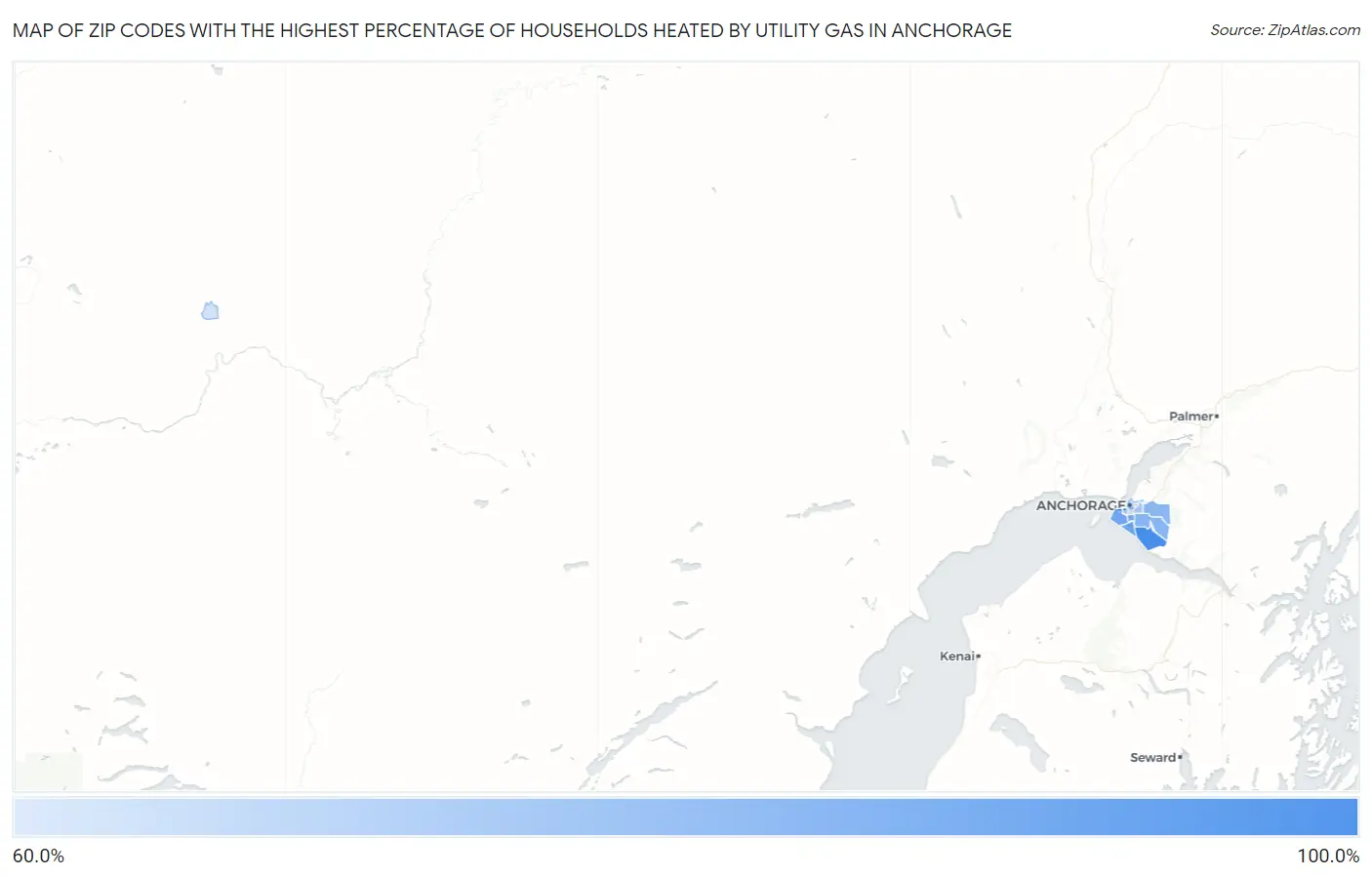 Zip Codes with the Highest Percentage of Households Heated by Utility Gas in Anchorage Map