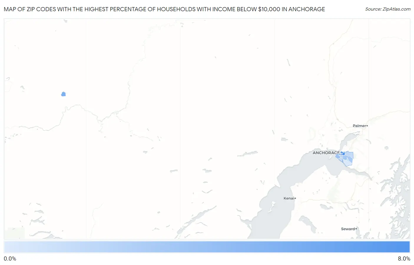Zip Codes with the Highest Percentage of Households with Income Below $10,000 in Anchorage Map