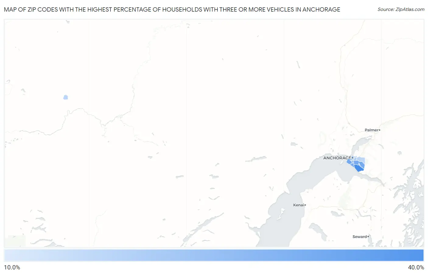 Zip Codes with the Highest Percentage of Households With Three or more Vehicles in Anchorage Map