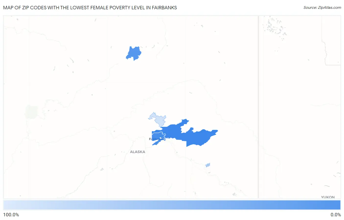 Zip Codes with the Lowest Female Poverty Level in Fairbanks Map